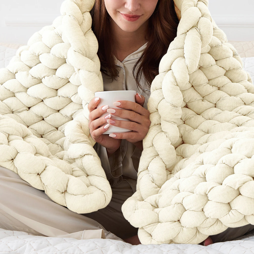 Chunky Knit Weighted Throw Blanket