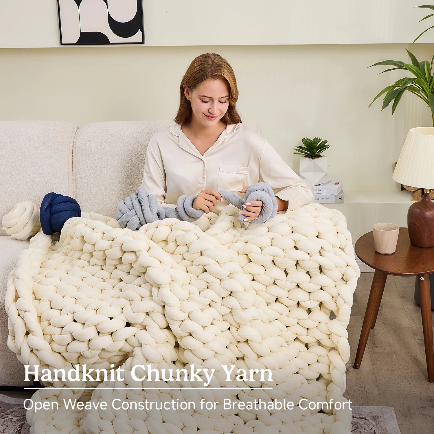 Chunky Knit Weighted Throw Blanket